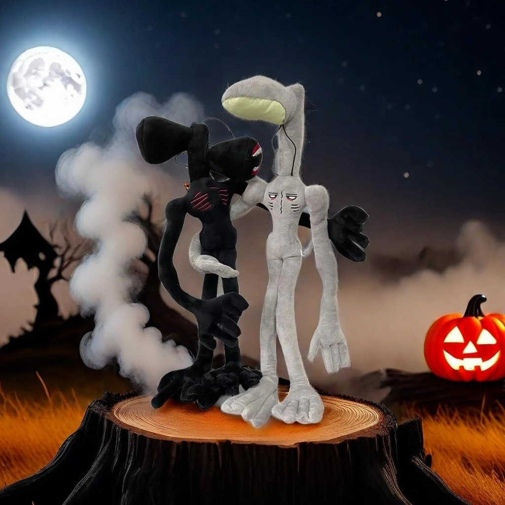 2 PCS Siren Head Plush Toy Built-in Steel Wire Limbs Movable Plush Toy Night Light Street Lamp Toy Glow in The Dark Plush Toy Christmas Halloween Birthday Party Toy (Black)