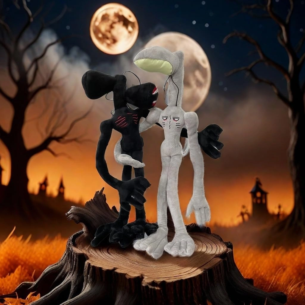 2 PCS Siren Head Plush Toy Built-in Steel Wire Limbs Movable Plush Toy Night Light Street Lamp Toy Glow in The Dark Plush Toy Christmas Halloween Birthday Party Toy (Black)