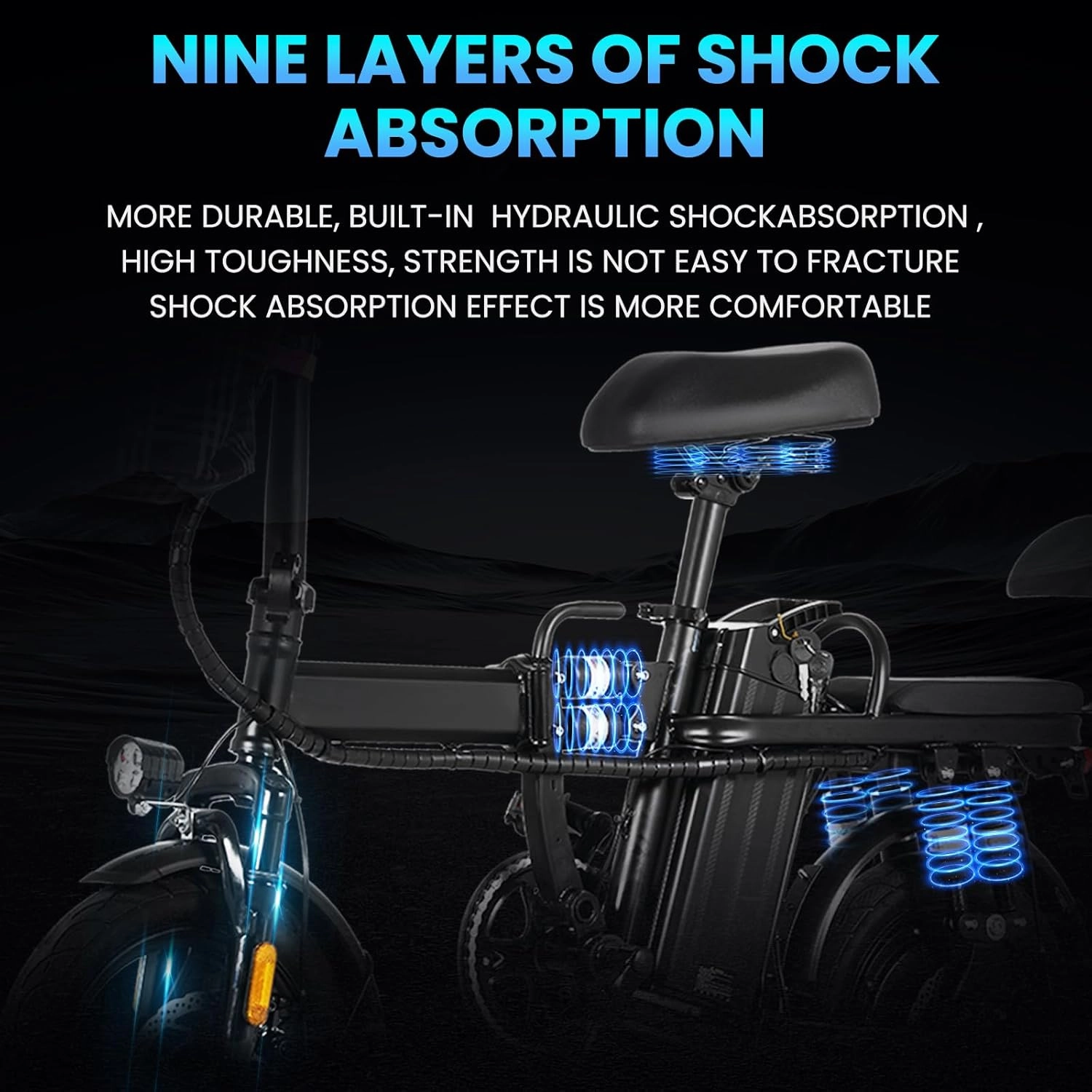 2 Person Electric Bike, 750W Peak Folding E Bike, 14" 48V 15AH Mini Ebike with Kids Seat, Long Range 50Miles, Max Speed 20MPH, Small Foldable Ebikes for Adults and Teens