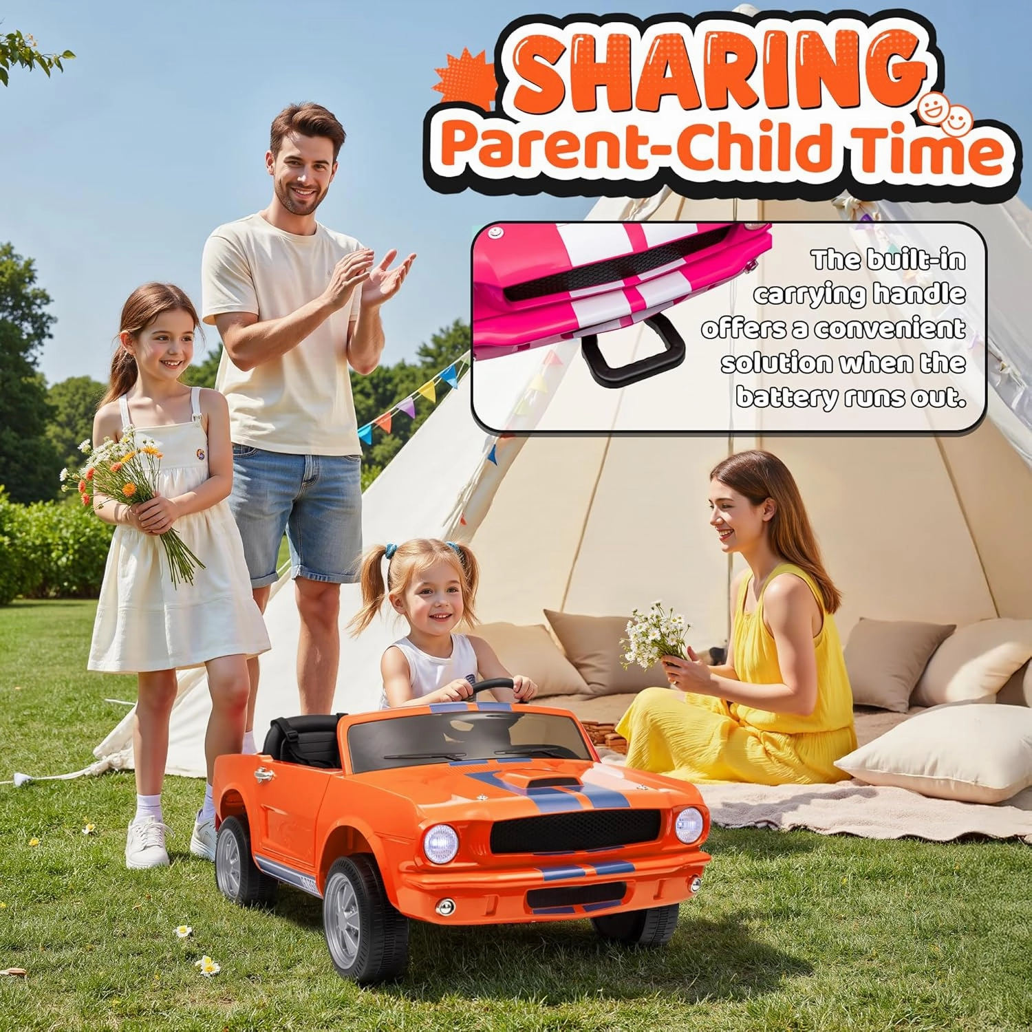 2 Seater Ride On Car for Kids, 24V Licensed Ford Shelby Cobra Kids Electric Vehicle Ride On Toy Racing Car w/Remote Control, 3 Speed, 4-Wheeler Suspension, Soft Start, Bluetooth, LED Lights
