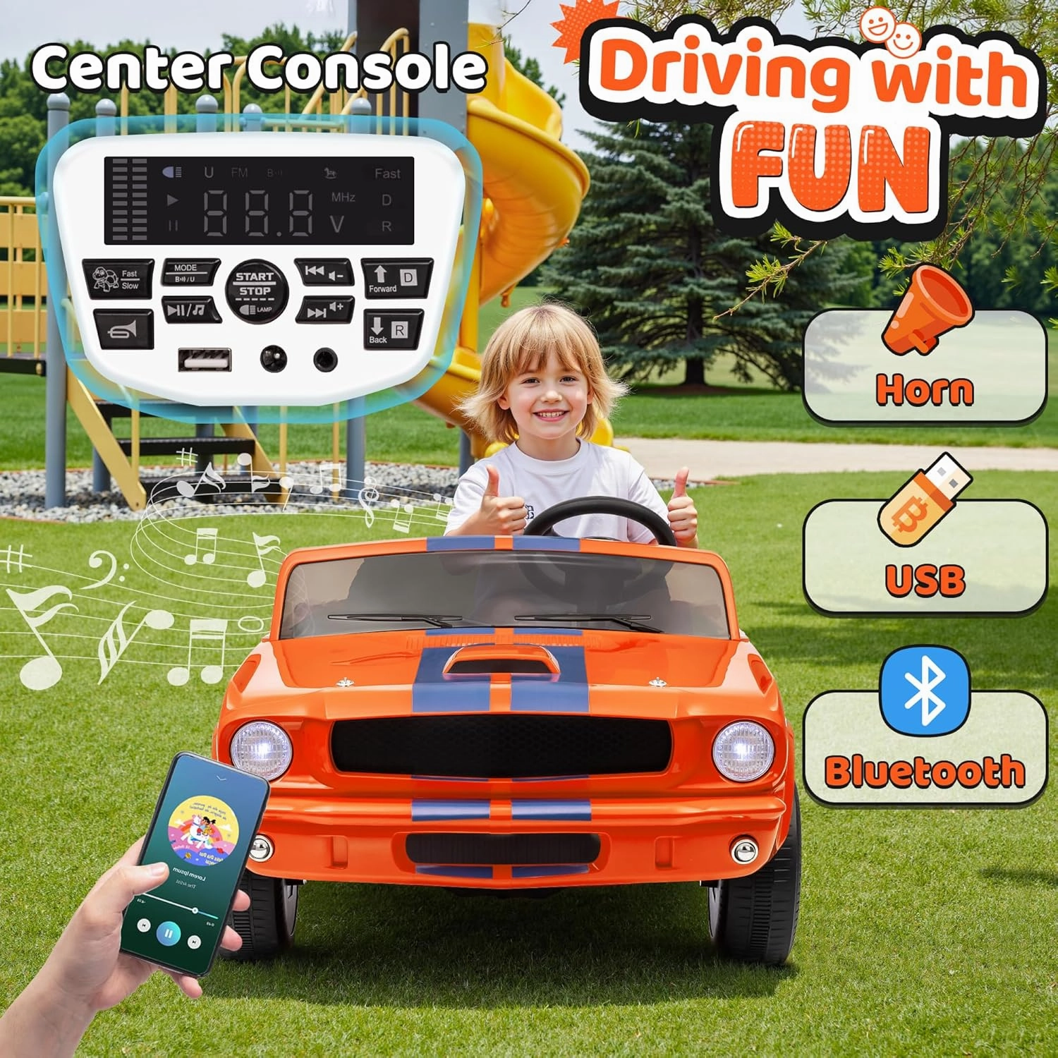 2 Seater Ride On Car for Kids, 24V Licensed Ford Shelby Cobra Kids Electric Vehicle Ride On Toy Racing Car w/Remote Control, 3 Speed, 4-Wheeler Suspension, Soft Start, Bluetooth, LED Lights