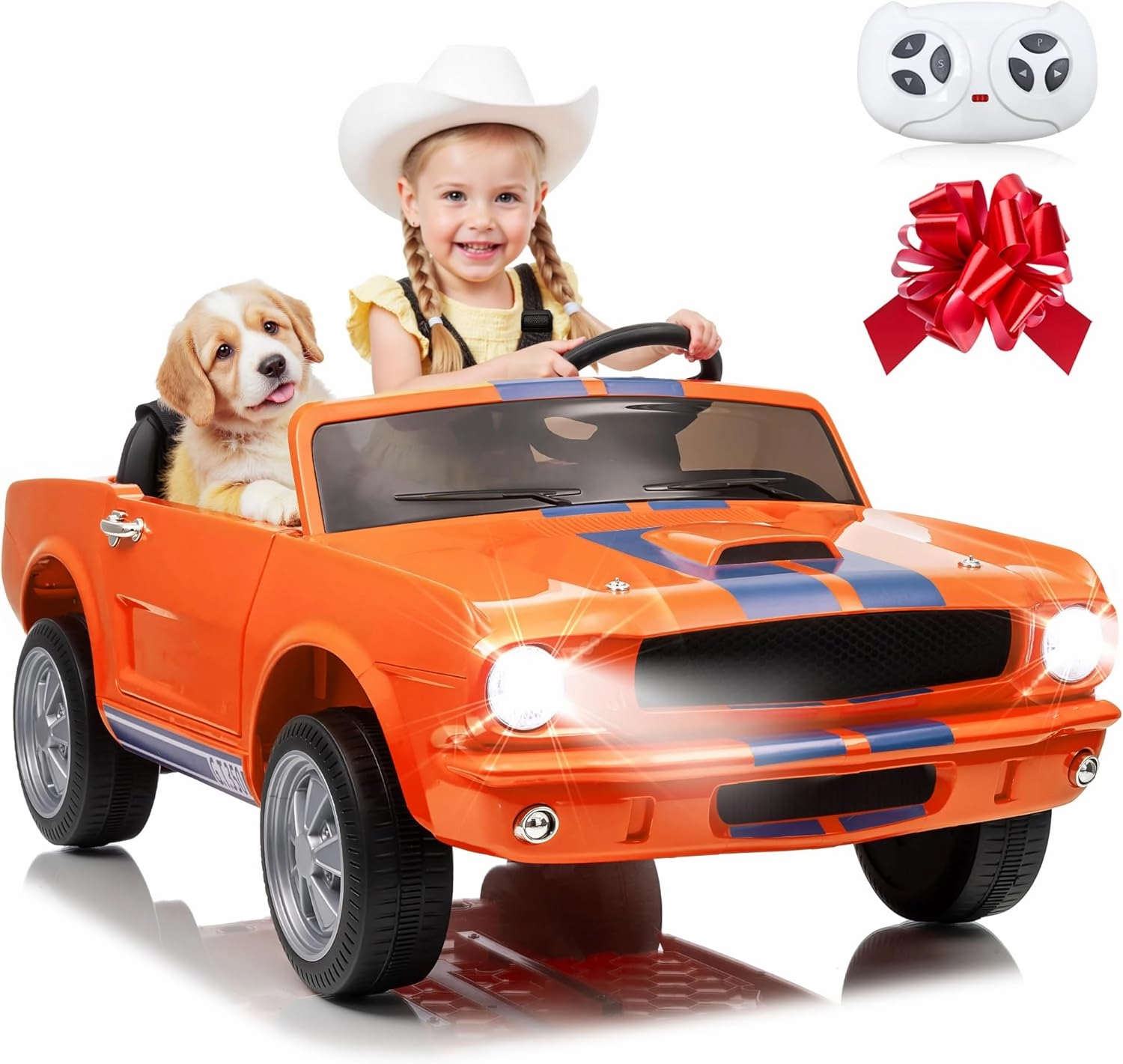 2 Seater Ride On Car for Kids, 24V Licensed Ford Shelby Cobra Kids Electric Vehicle Ride On Toy Racing Car w/Remote Control, 3 Speed, 4-Wheeler Suspension, Soft Start, Bluetooth, LED Lights