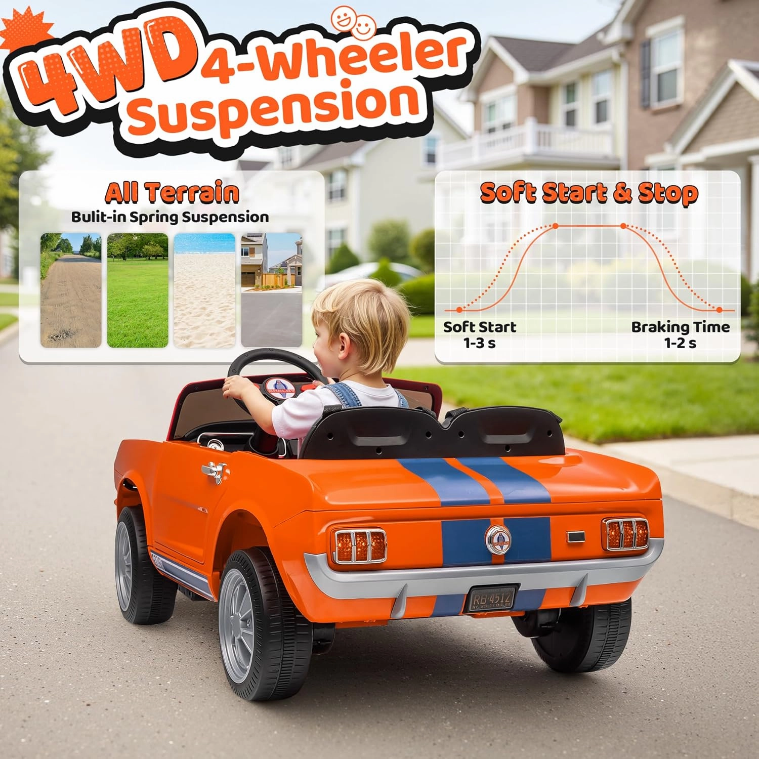 2 Seater Ride On Car for Kids, 24V Licensed Ford Shelby Cobra Kids Electric Vehicle Ride On Toy Racing Car w/Remote Control, 3 Speed, 4-Wheeler Suspension, Soft Start, Bluetooth, LED Lights