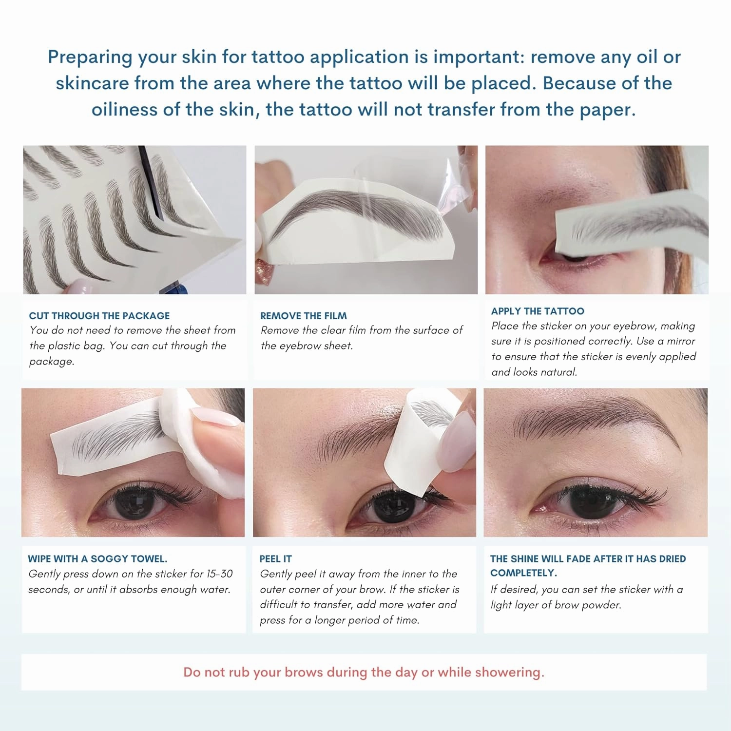 2 sheets eyebrow tattoo waterproof sticker, Long Lasting, Natural Looking Fake Eyebrow for Alopecia, Chemo, Cancer gift. Same Size eyebrow tattoos (Natural Miami, Dark Brown)