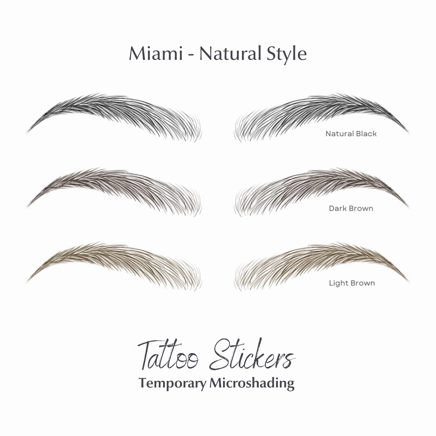 2 sheets eyebrow tattoo waterproof sticker, Long Lasting, Natural Looking Fake Eyebrow for Alopecia, Chemo, Cancer gift. Same Size eyebrow tattoos (Natural Miami, Dark Brown)
