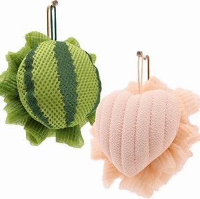 2pc Cute Kids Bath Loofah Body Loofahs Watermelon and Love Heart Shape Bath Flower Bath Loofah Bath Sponge Body Scrub Mesh Lufah Sponge Shower Boys Girls Clean Exfoliating