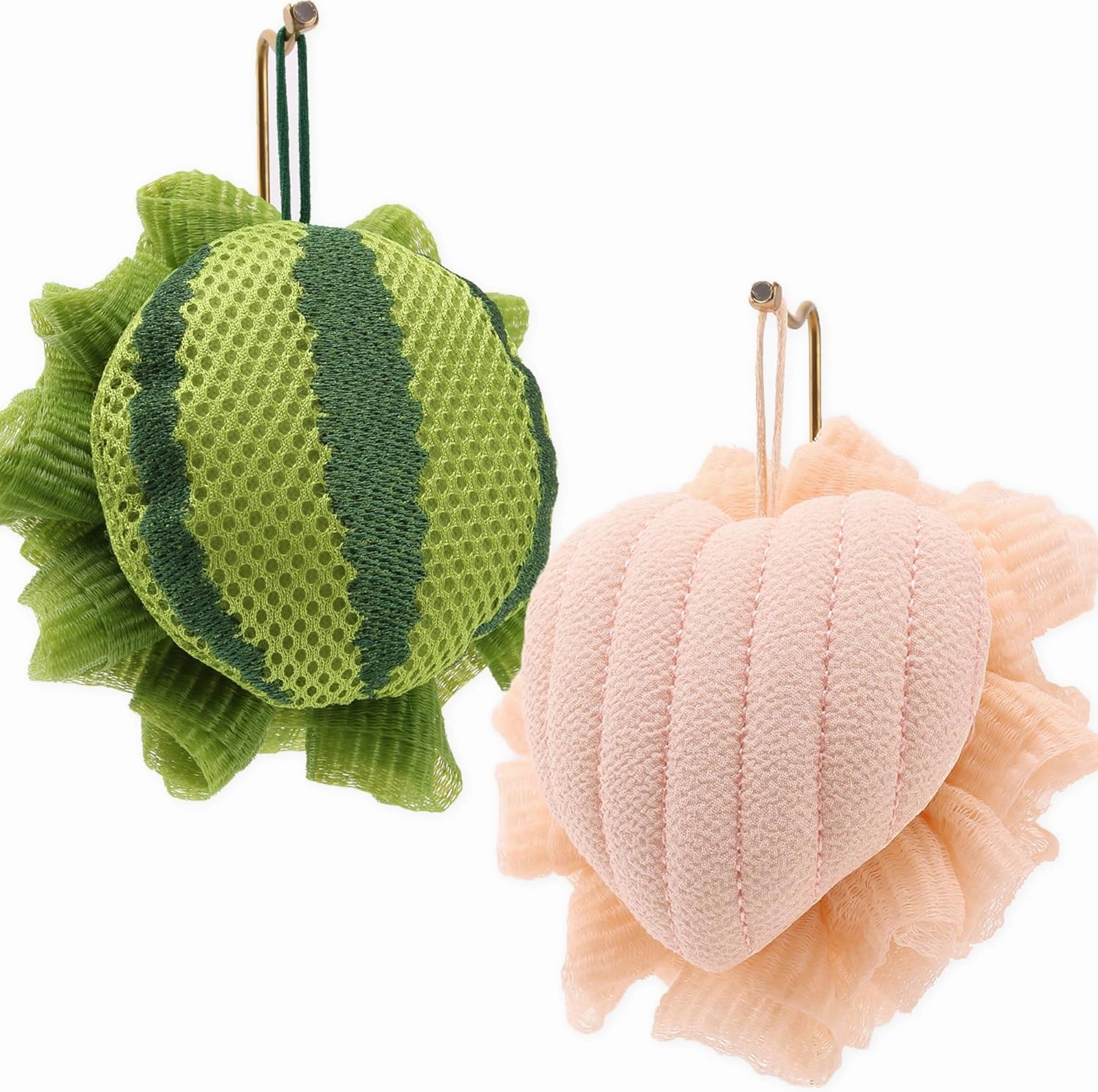 2pc Cute Kids Bath Loofah Body Loofahs Watermelon and Love Heart Shape Bath Flower Bath Loofah Bath Sponge Body Scrub Mesh Lufah Sponge Shower Boys Girls Clean Exfoliating