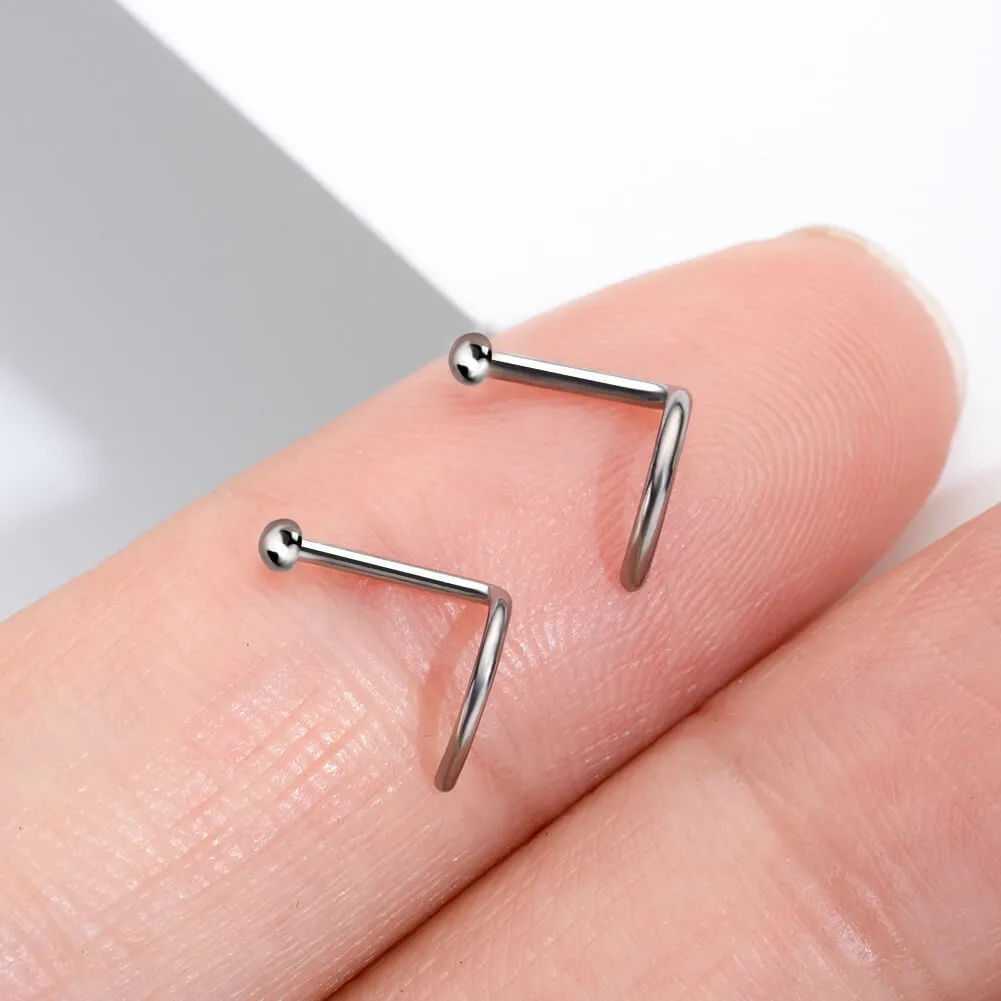 2PCS 18G/20G Titanium Half-Ball Top S-Shape Nose Studs