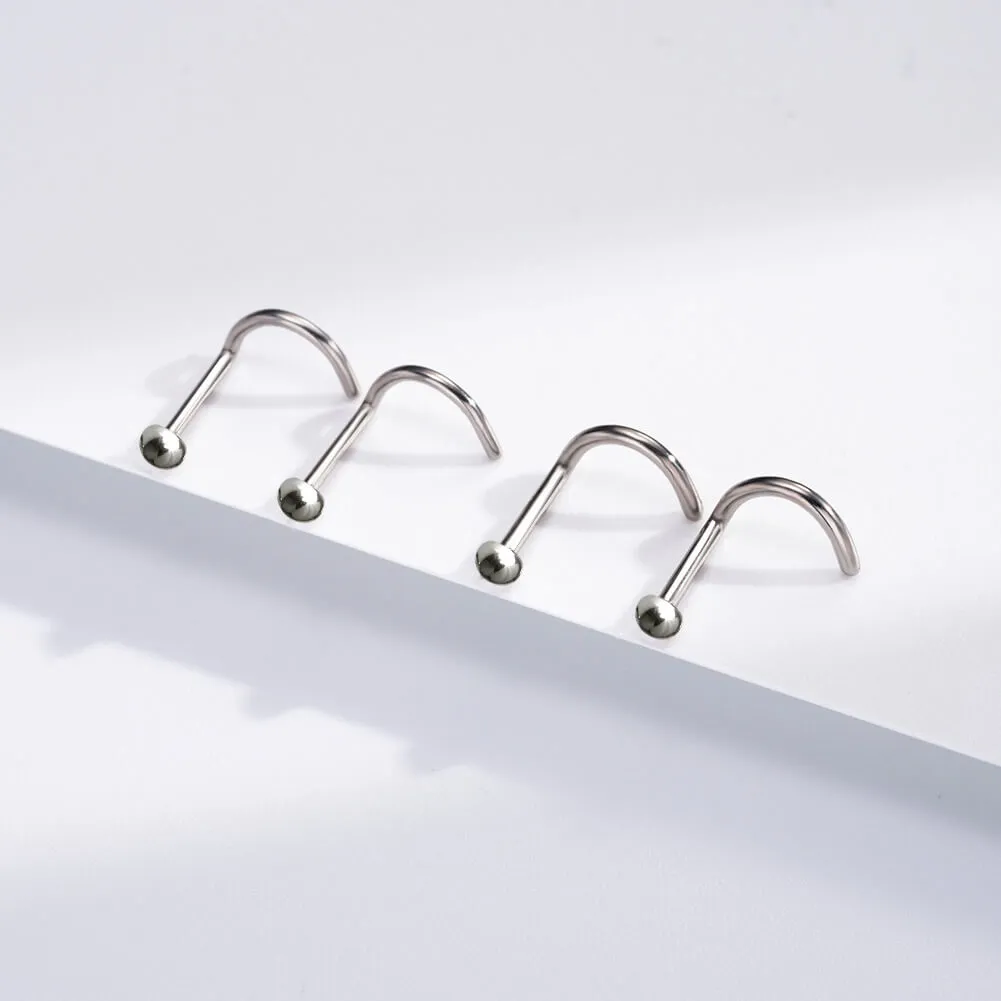 2PCS 18G/20G Titanium Half-Ball Top S-Shape Nose Studs