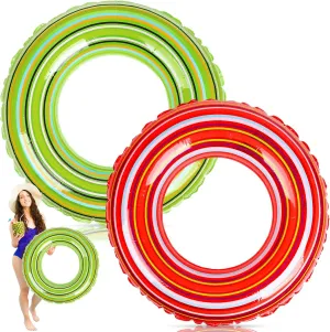 2Pcs Inflatable Pool Float Colorful Striped Swim Rings Red Green Swimming Pool Tubes for Adults Teems Summer Beach Bachelorette Party, 30 x 14 Inch