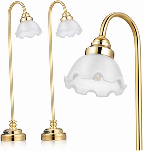 2pcs Miniature Dollhouse Lamp Battery-Operated Table Lights Floral Shade for Dollhouse Decoration Warm Ambient Glow Compact Design