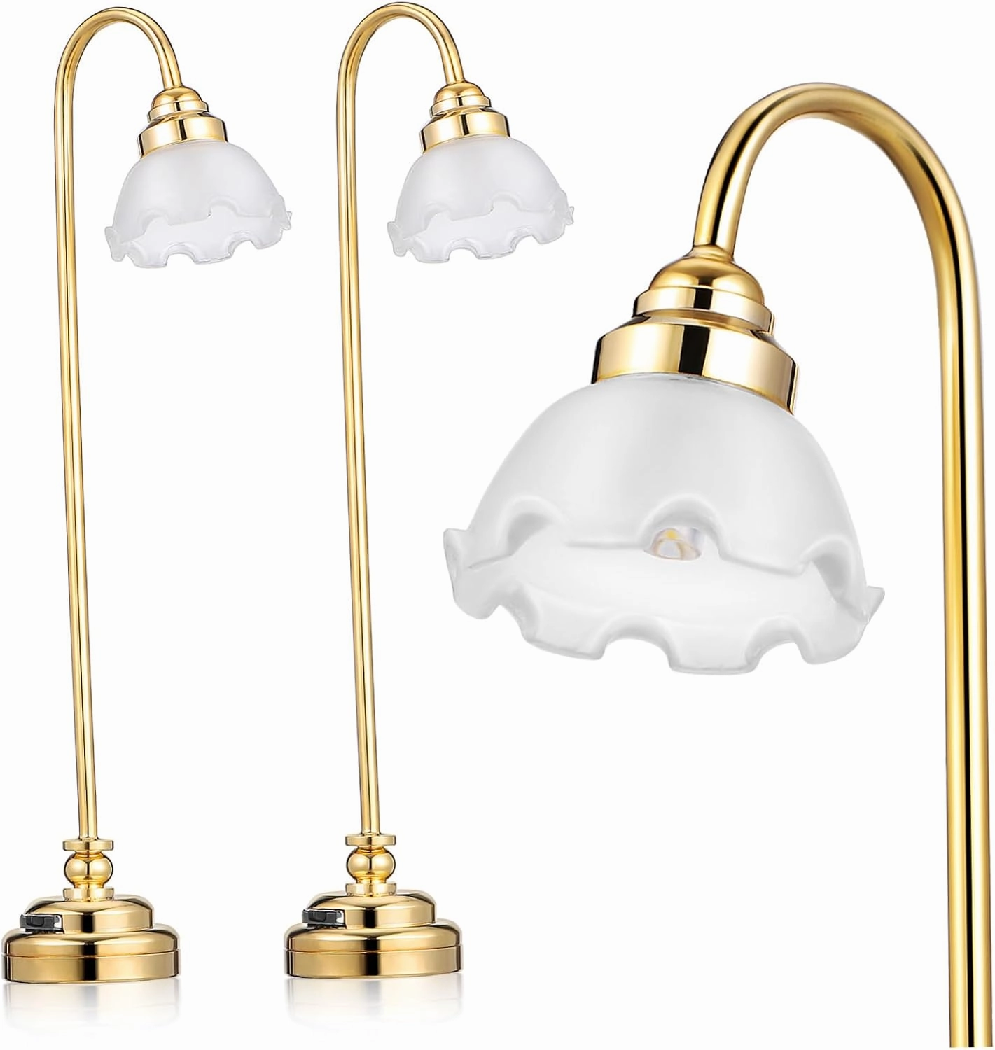 2pcs Miniature Dollhouse Lamp Battery-Operated Table Lights Floral Shade for Dollhouse Decoration Warm Ambient Glow Compact Design
