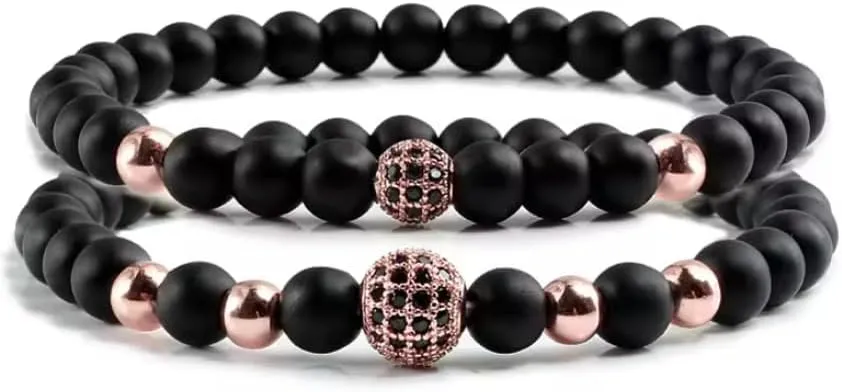 2pcs/set Bracelet Men Natural Stone Micro-inlaid Zircon Ball Beaded Bracelets For Women Yoga