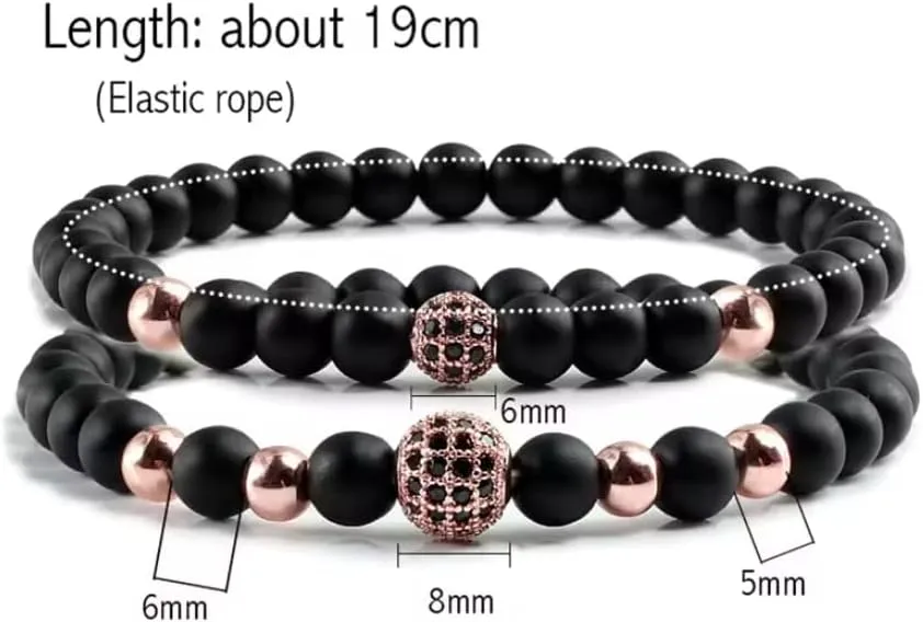2pcs/set Bracelet Men Natural Stone Micro-inlaid Zircon Ball Beaded Bracelets For Women Yoga