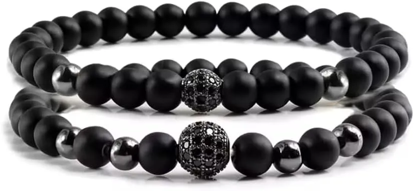 2pcs/set Bracelet Men Natural Stone Micro-inlaid Zircon Ball Beaded Bracelets For Women Yoga