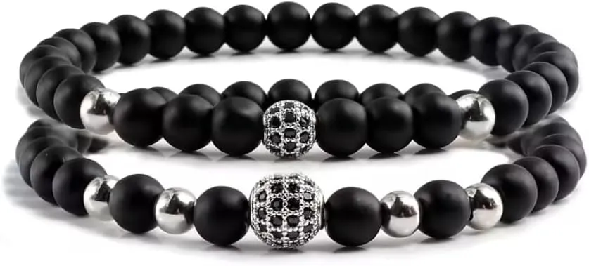 2pcs/set Bracelet Men Natural Stone Micro-inlaid Zircon Ball Beaded Bracelets For Women Yoga