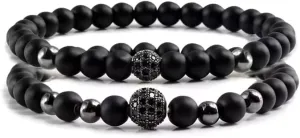 2pcs/set Bracelet Men Natural Stone Micro-inlaid Zircon Ball Beaded Bracelets For Women Yoga