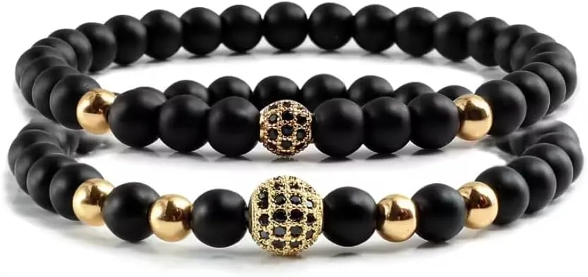 2pcs/set Bracelet Men Natural Stone Micro-inlaid Zircon Ball Beaded Bracelets For Women Yoga