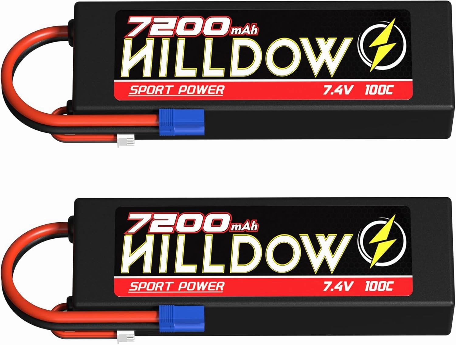 2S Lipo Battery 7200mah 7.4V 100C RC Battery HardCase with EC5 Plug for RC Car Truck RC Vehicles Truggy Buggy Tank Airplane Helicopter Racing Models (2 Packs)