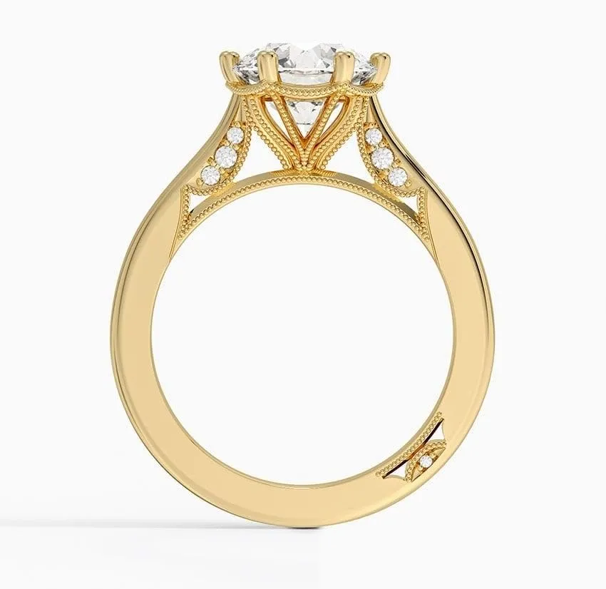 3 CT Round Cut Cathedral Crown Moissanite Engagement Ring, Handmade Wedding Ring, Milgrain Tacori Promise Ring, Christmas Gift For Her In 10K/14K/18K Solid Gold & 925 Sterling Silver