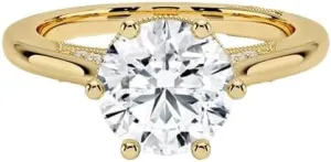 3 CT Round Cut Cathedral Crown Moissanite Engagement Ring, Handmade Wedding Ring, Milgrain Tacori Promise Ring, Christmas Gift For Her In 10K/14K/18K Solid Gold & 925 Sterling Silver