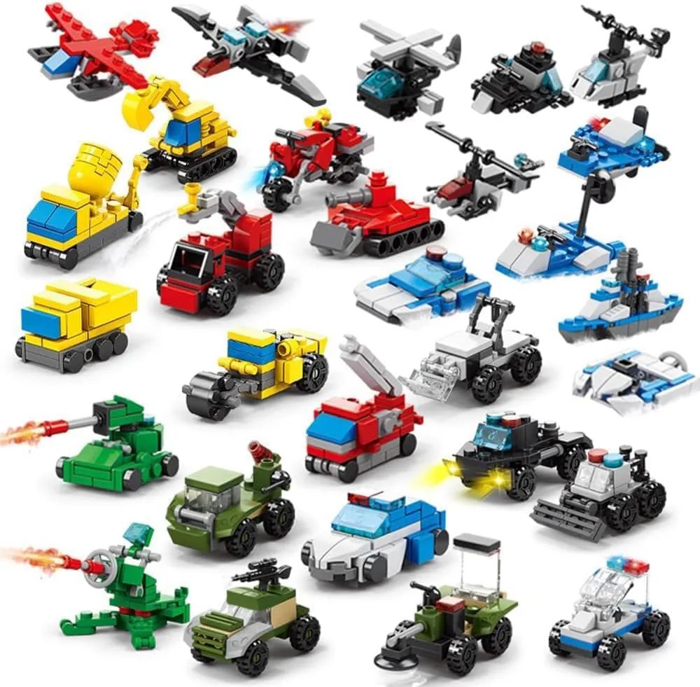 30 PCS Military Vehicles Engineering Cars Building Block Sets 3D Assembly Cars Truck Helicopter Boys and Girls Mini Building Car Army Tank Toys for Party Favors Kids Prizes