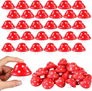 30 Pcs Red Mushroom Stress Balls PU Foam Squeeze Ball Stress Relief Toys for Kids Adults 2 x 1.8 Inch Mini Mushroom Toys Fidget Toys for Anxiety Relaxing Cute Mushroom Decor for Home Office