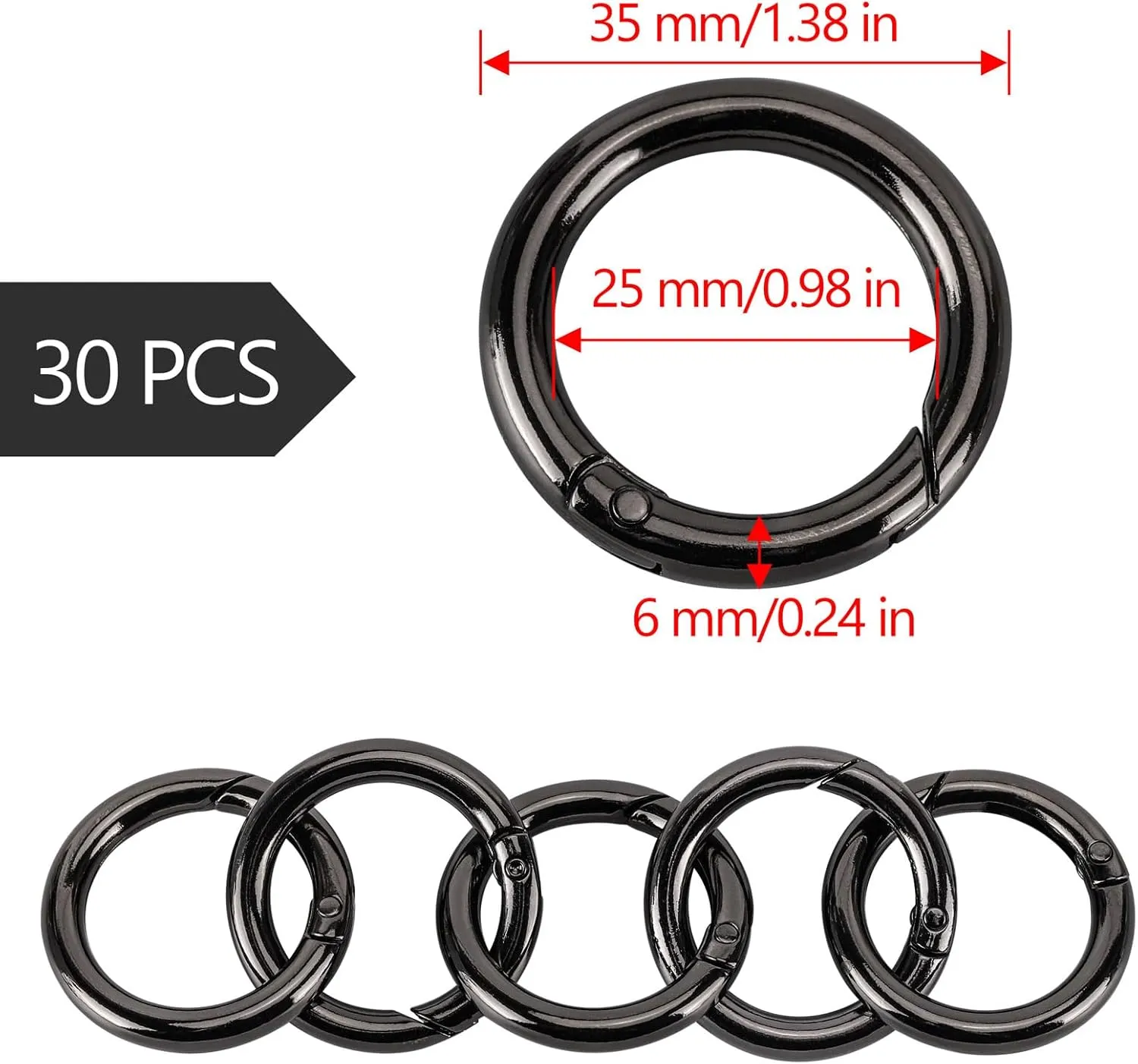 30pcs Metal Spring O Rings,1 inch Round Carabiner Clips Keyrings for Keyrings Buckle, DIY Crafts, Dog Leashes, Luggage Accessories