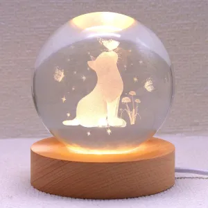 3.15in Crystal Cat Ball Lamp with Wooden Base - Cat Themed Gift for Lovers - Birthday, Christmas, Mother's Day Items