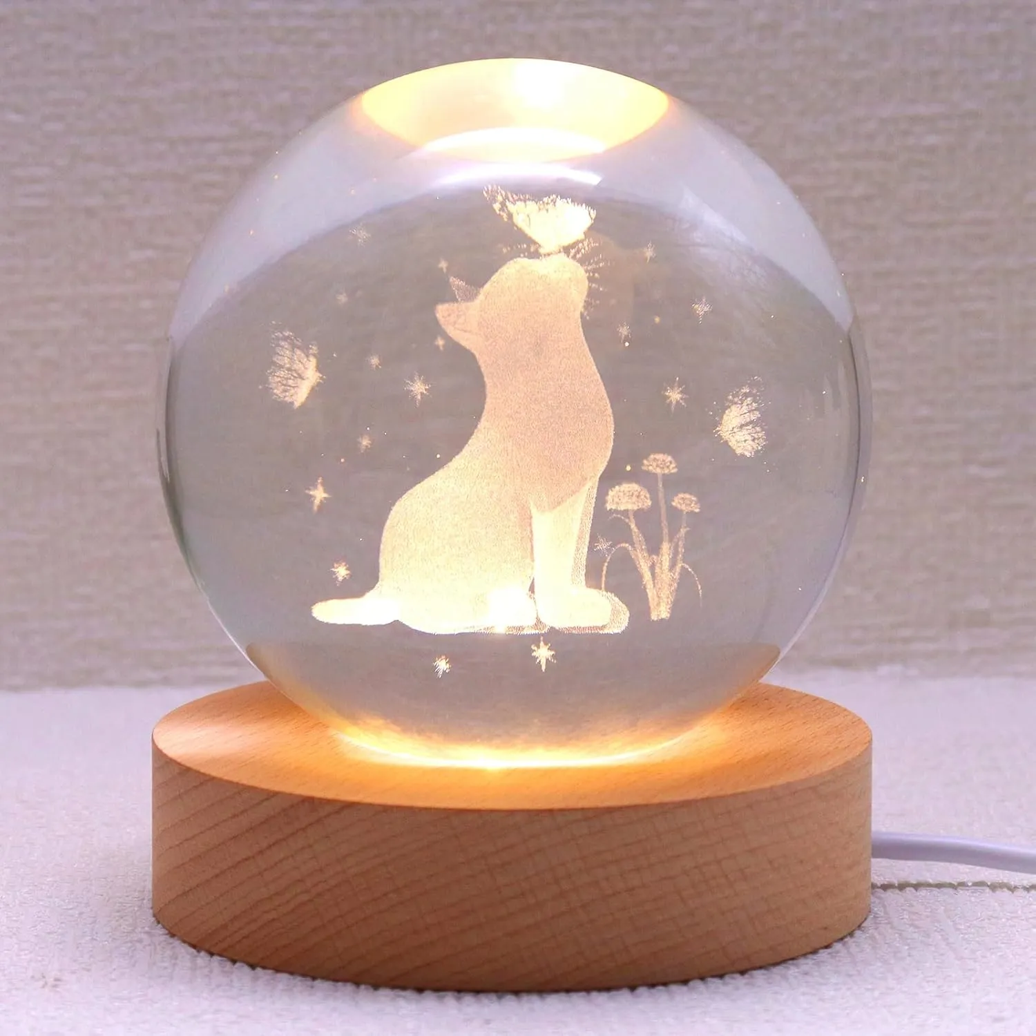 3.15in Crystal Cat Ball Lamp with Wooden Base - Cat Themed Gift for Lovers - Birthday, Christmas, Mother's Day Items
