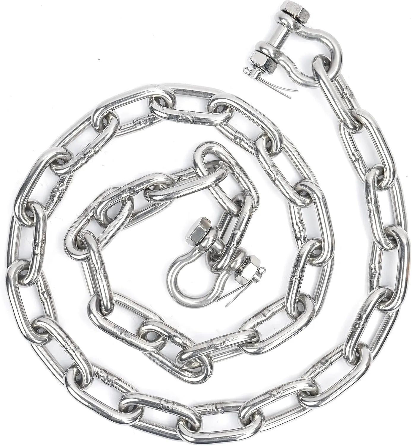 316 Stainless Steel Anchor Chain, Marine Grade Boat Anchor Chain Kit, Heavy-Duty 1/4" or 5/16" Anchor Lead Chain w/ 2 Pcs Anti-Off Double Shackle Link Ends for Boats, Pontoon, Deck & Sail