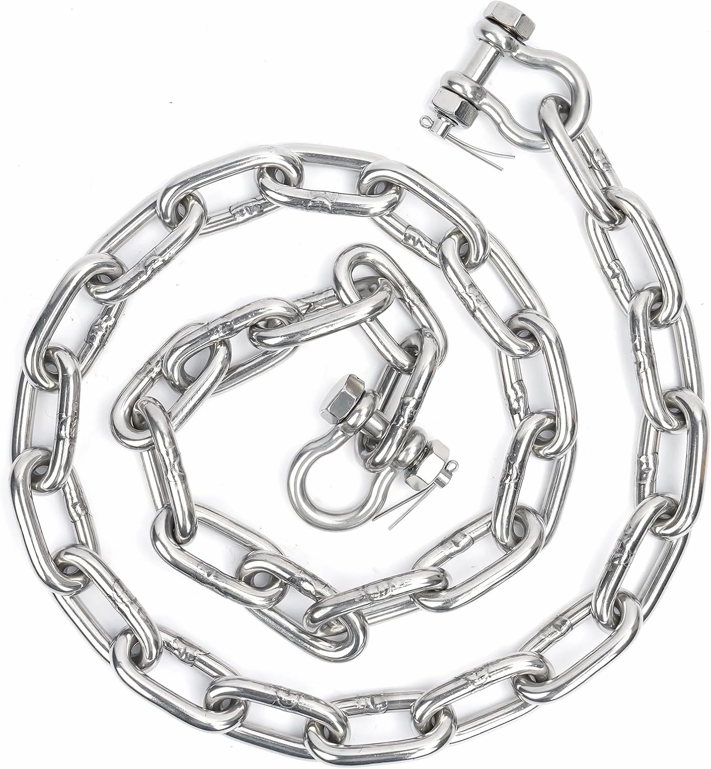 316 Stainless Steel Anchor Chain, Marine Grade Boat Anchor Chain Kit, Heavy-Duty 1/4" or 5/16" Anchor Lead Chain w/ 2 Pcs Anti-Off Double Shackle Link Ends for Boats, Pontoon, Deck & Sail
