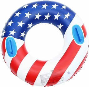35.4 inch American Flag Swimming Rings for Adults Teens, Inflatable Swimming Pool Float Portable Swim Ring Floating Tube with Handles Summer Outdoor Beach Pool River Sea Party Lounger Rafts Swim Toys