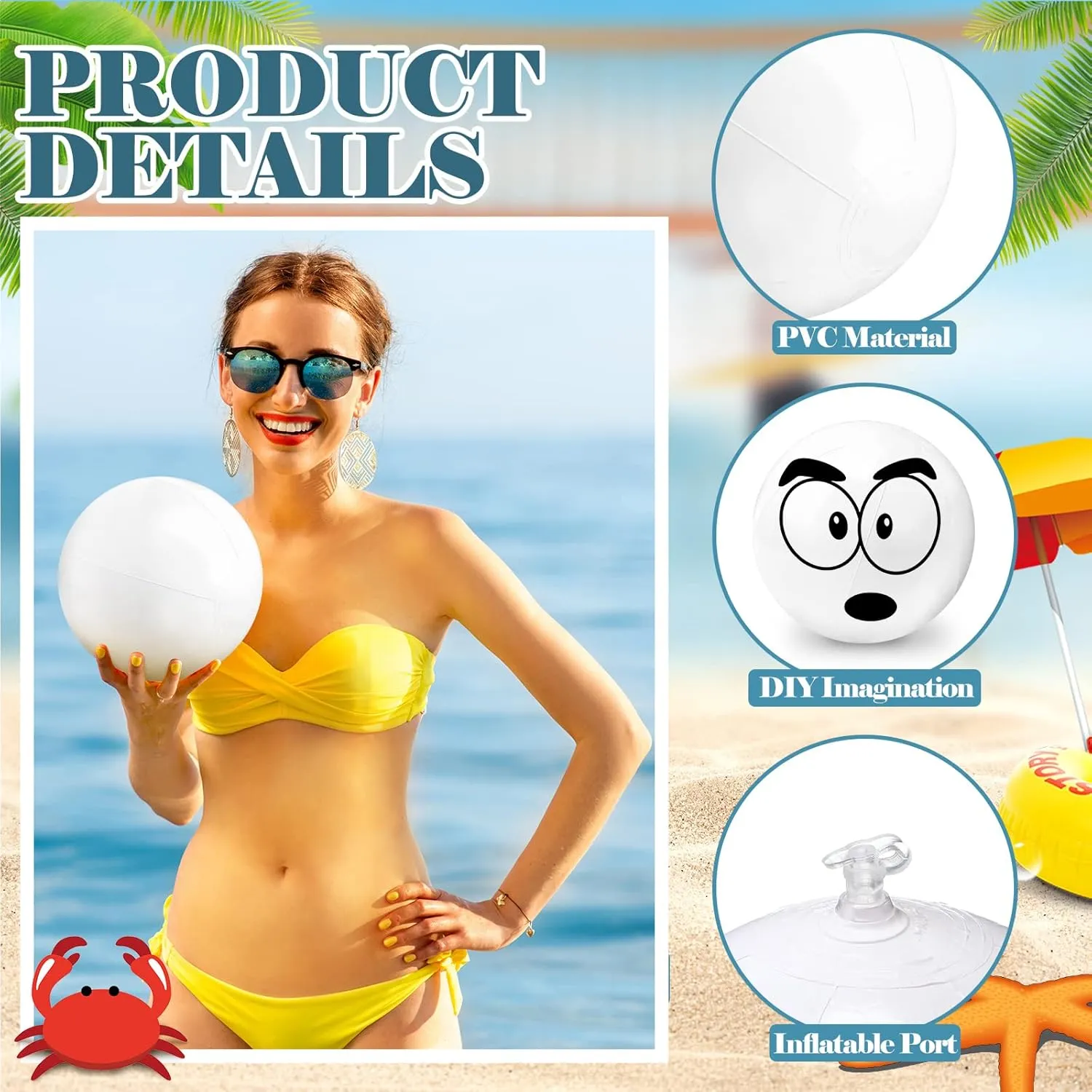 36 Pieces 5.5 Inch Solid White Beach Balls Bulk Inflatable Beach Ball Swimming Pool Party Balls Beach Game Toy for Summer Beach, Pool and Party Favor