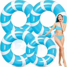 3 Pcs Jumbo Blue Swim Ring with Handles 47.24 Inches Inflatable Pool Float Tube Classic Striped Inflatable Swimming Pool Ring for Adults Summer Pool Lounger Rafts Beach Party Supplies