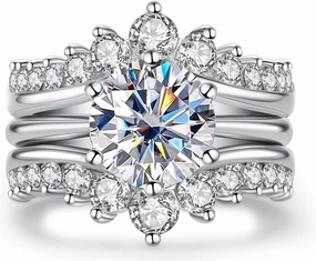 3CT Moissanite Ring Set for Women 14K/18K Solid White Gold Round Moissanite Ring for Women Wedding Ring Set Engagement Ring Set Bridal Ring Set Jewelry Gift for Women Her