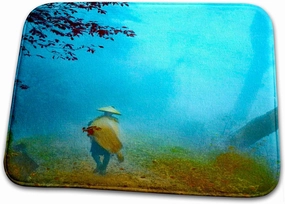 3dRose Bathroom Bath Rug Mat - Vintage Traveler Walking into The Mist in Old Japan Circa Hand Tinted Magic Lantern Slides