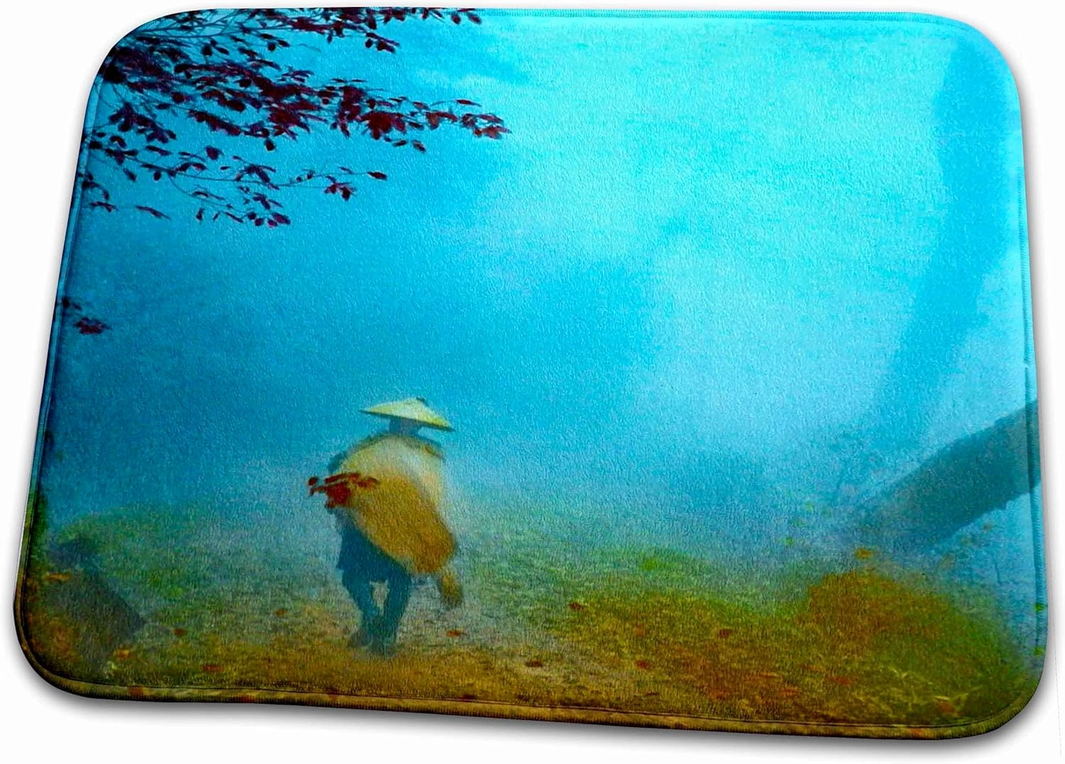 3dRose Bathroom Bath Rug Mat - Vintage Traveler Walking into The Mist in Old Japan Circa Hand Tinted Magic Lantern Slides