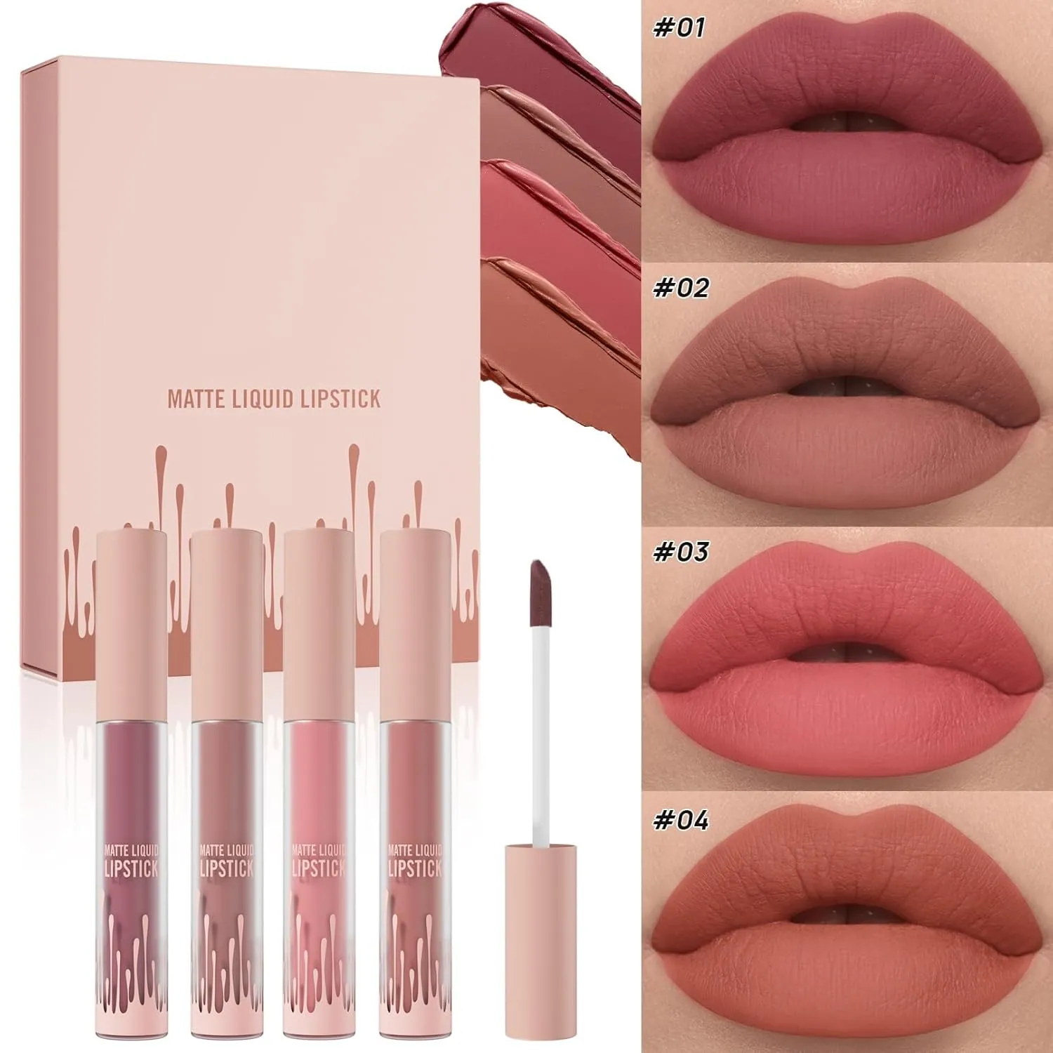 4 color Velvet matte lip gloss set, waterproof, non-sticky, long-lasting non-removal, perfect for creating natural lip makeup(4 Pcs Set)