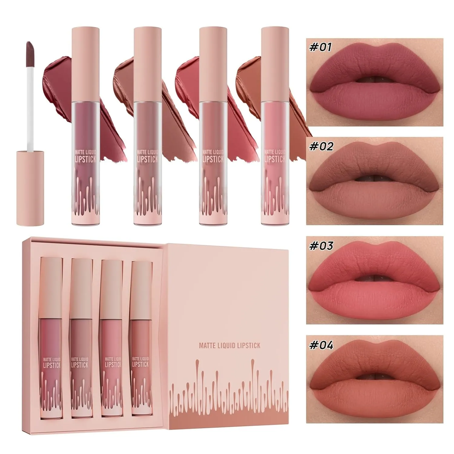 4 color Velvet matte lip gloss set, waterproof, non-sticky, long-lasting non-removal, perfect for creating natural lip makeup(4 Pcs Set)