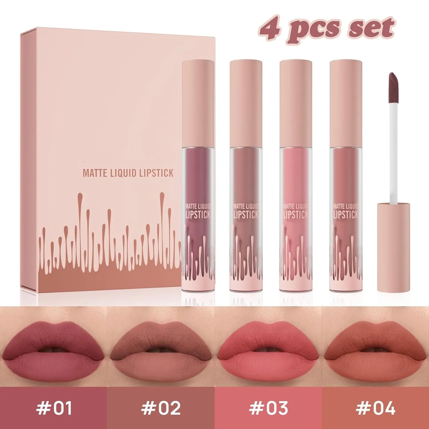 4 color Velvet matte lip gloss set, waterproof, non-sticky, long-lasting non-removal, perfect for creating natural lip makeup(4 Pcs Set)