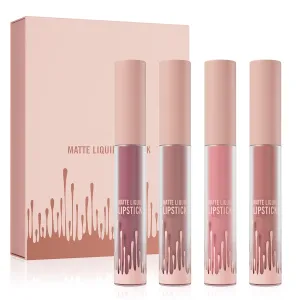 4 color Velvet matte lip gloss set, waterproof, non-sticky, long-lasting non-removal, perfect for creating natural lip makeup(4 Pcs Set)