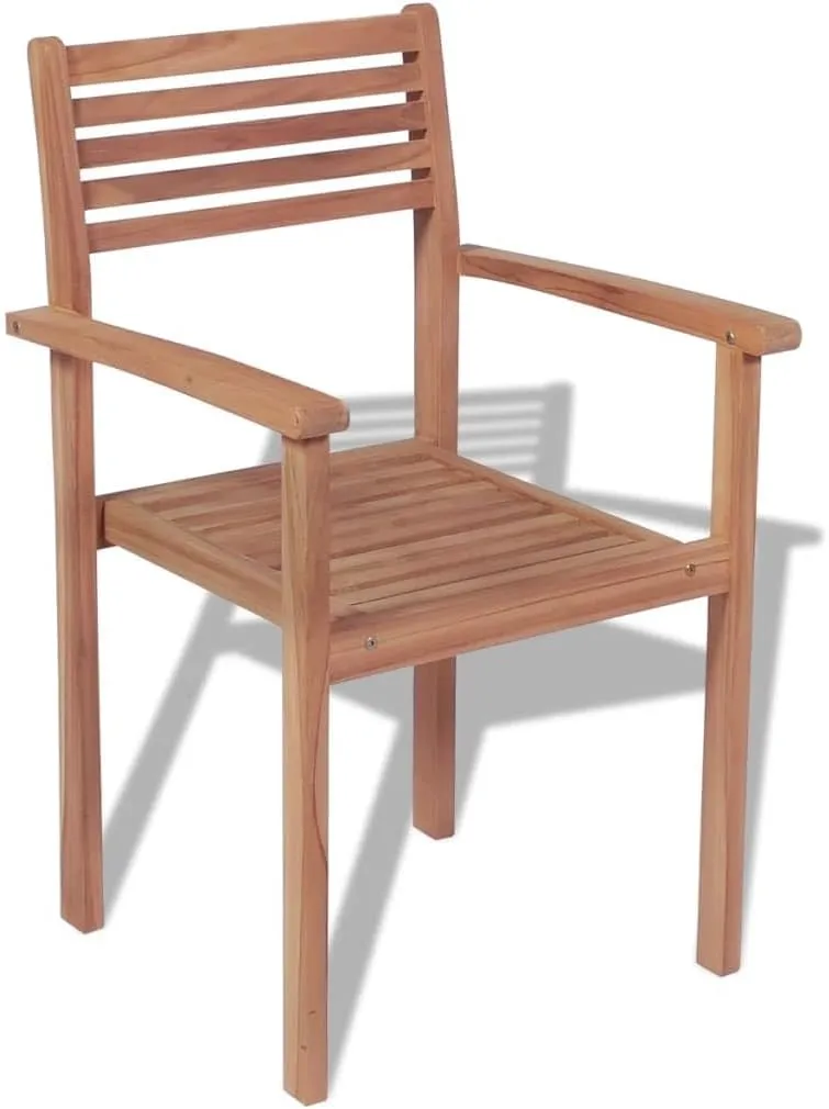 4-Piece Stackable Patio Chairs Solid Teak Wood Outdoor Furniture Set, Durable Weather-Resistant Dining Chairs for Backyard, Pool, Beach, Camping