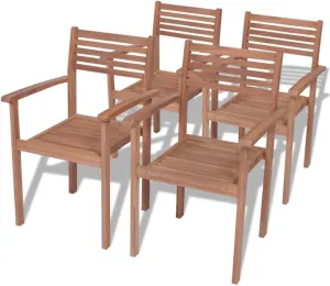 4-Piece Stackable Patio Chairs Solid Teak Wood Outdoor Furniture Set, Durable Weather-Resistant Dining Chairs for Backyard, Pool, Beach, Camping