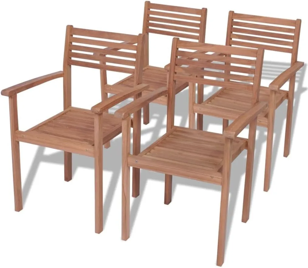 4-Piece Stackable Patio Chairs Solid Teak Wood Outdoor Furniture Set, Durable Weather-Resistant Dining Chairs for Backyard, Pool, Beach, Camping