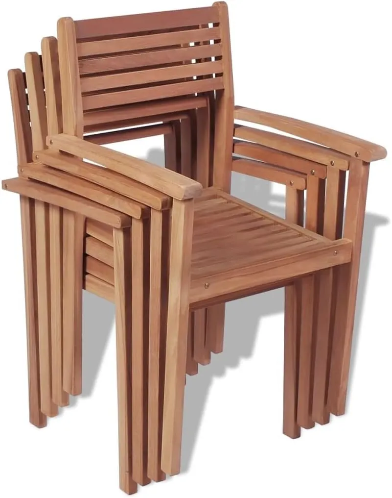 4-Piece Stackable Patio Chairs Solid Teak Wood Outdoor Furniture Set, Durable Weather-Resistant Dining Chairs for Backyard, Pool, Beach, Camping
