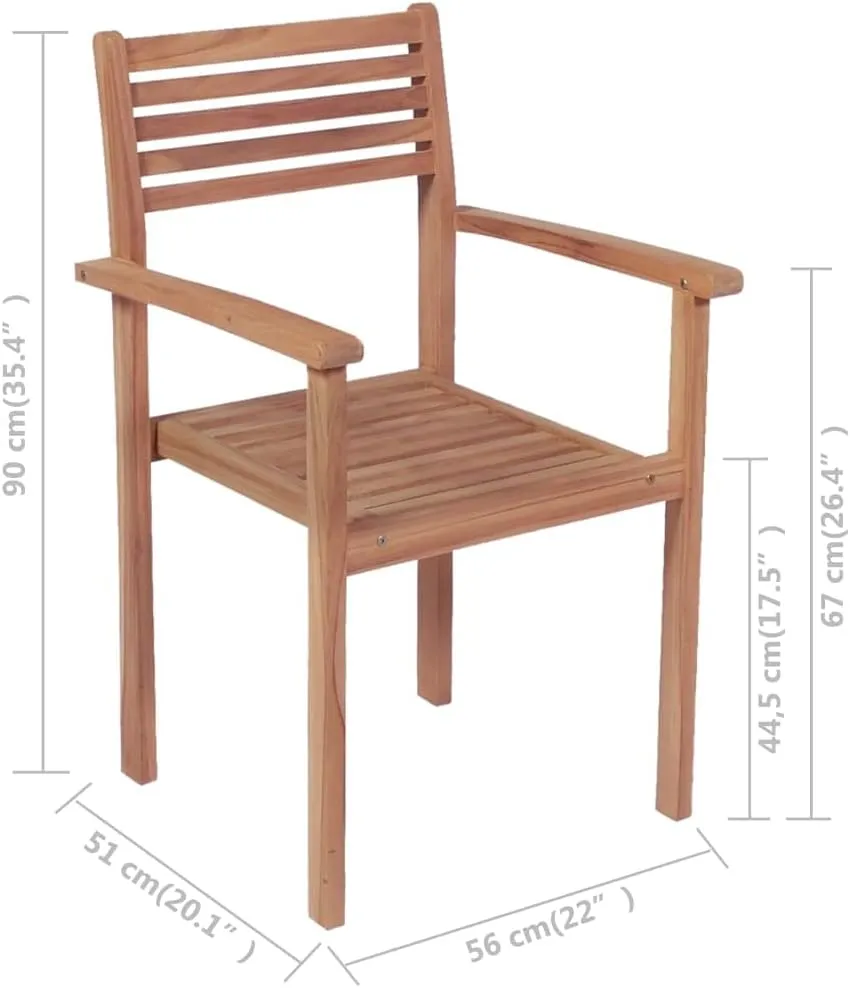 4-Piece Stackable Patio Chairs Solid Teak Wood Outdoor Furniture Set, Durable Weather-Resistant Dining Chairs for Backyard, Pool, Beach, Camping