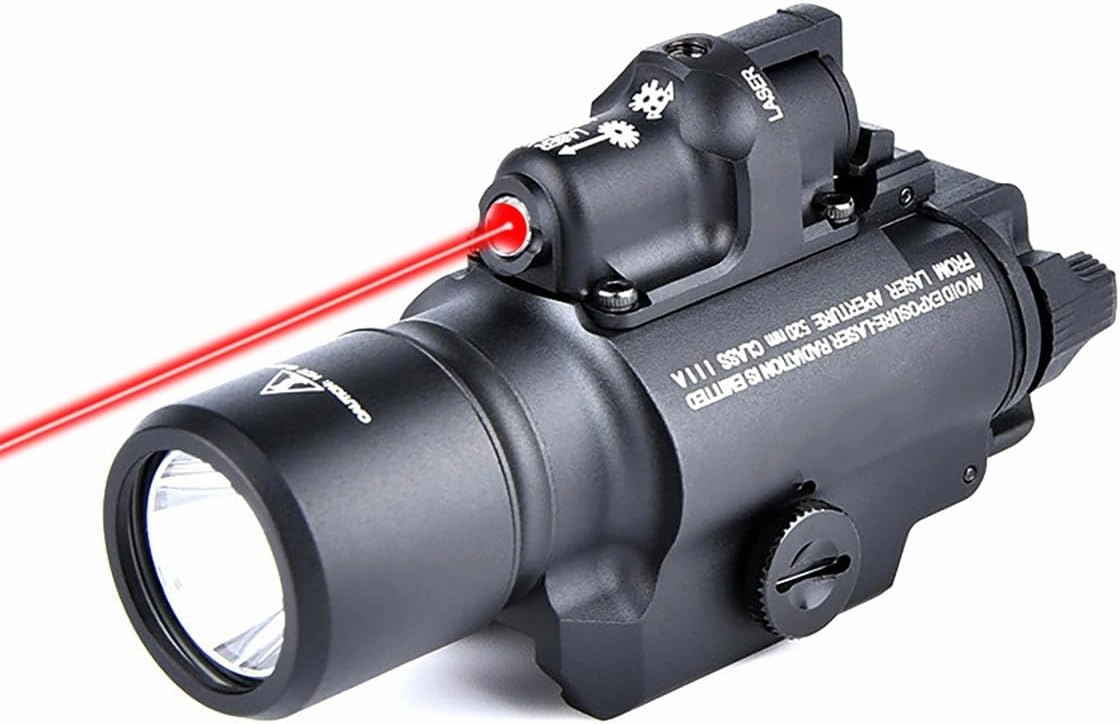 400-X Red/Green Laser Light Flashlight Sight Combo，LED 400 Lumens Tactical Flashlight with Laser，Compact Rail Mount Tactical Flashlight Laser Beams，with Momentary Mode，for 20MM Rail Mount (Red Laser)