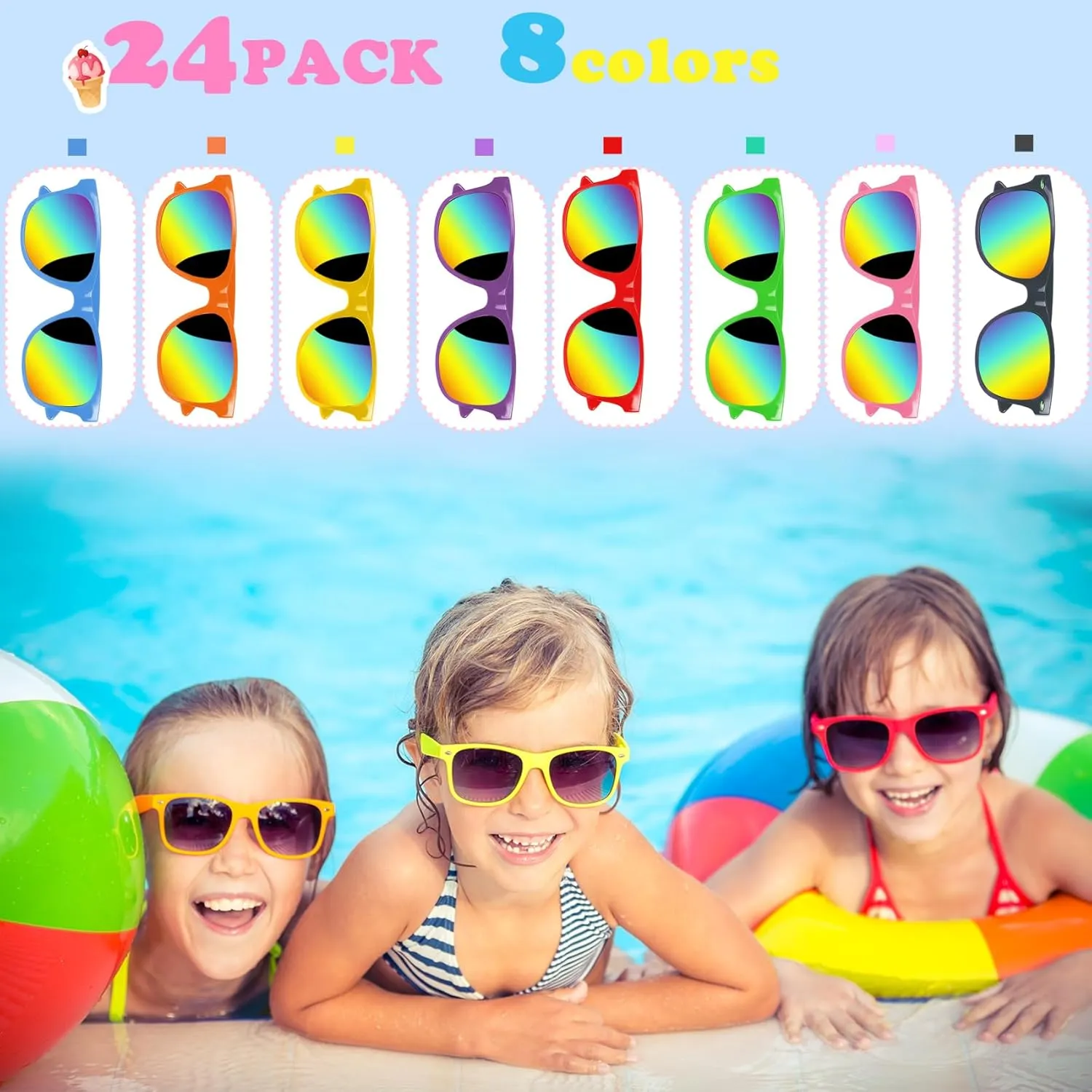 48 Pieces Summer Neon Glasses Beach Balls Bulk Party Favors 24Pack Neon Glasses 24Pack Beach Balls Boys Girls Graduation Party Supplies for Beach Day Pool Party Favors Goodie Bag Favors