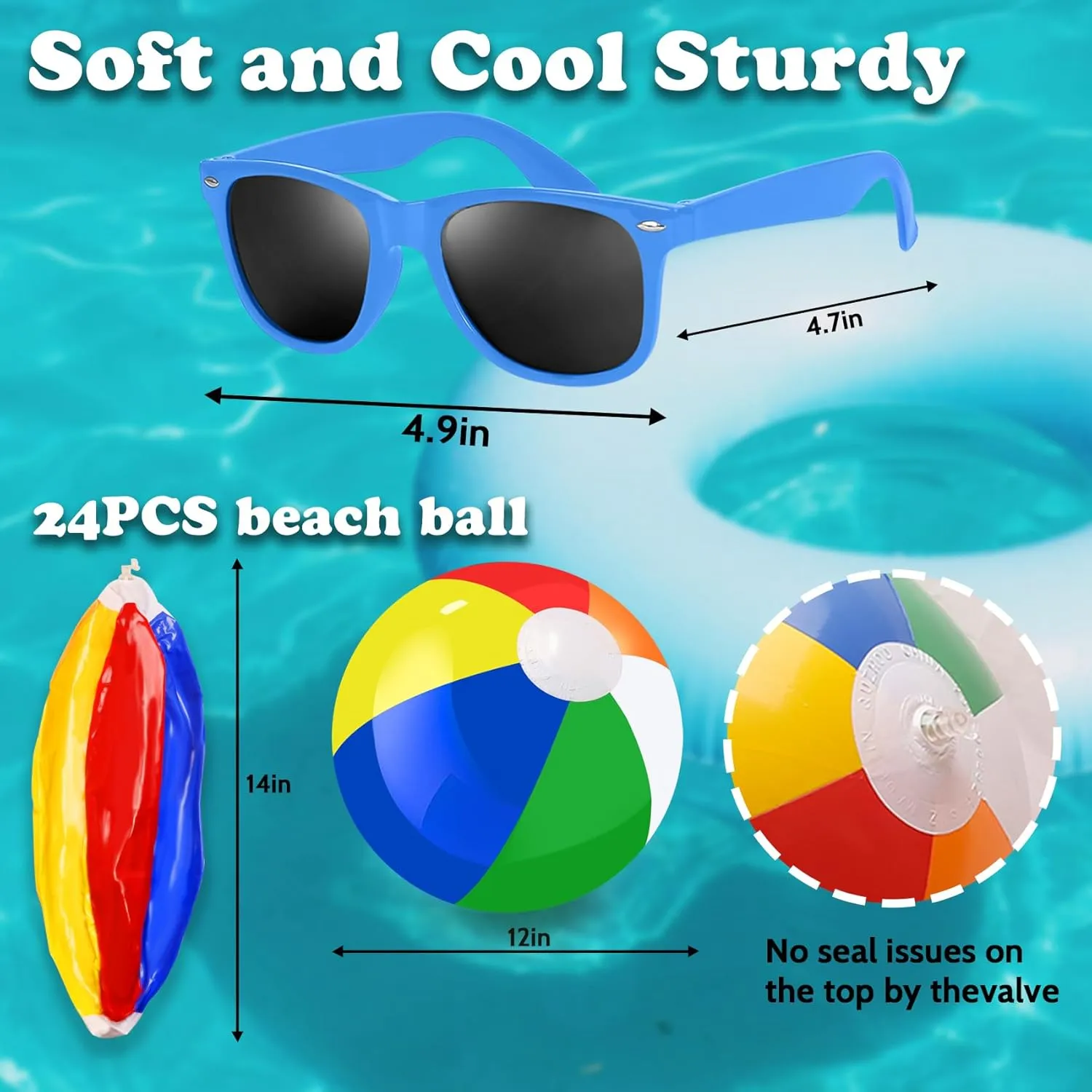 48 Pieces Summer Neon Glasses Beach Balls Bulk Party Favors 24Pack Neon Glasses 24Pack Beach Balls Boys Girls Graduation Party Supplies for Beach Day Pool Party Favors Goodie Bag Favors